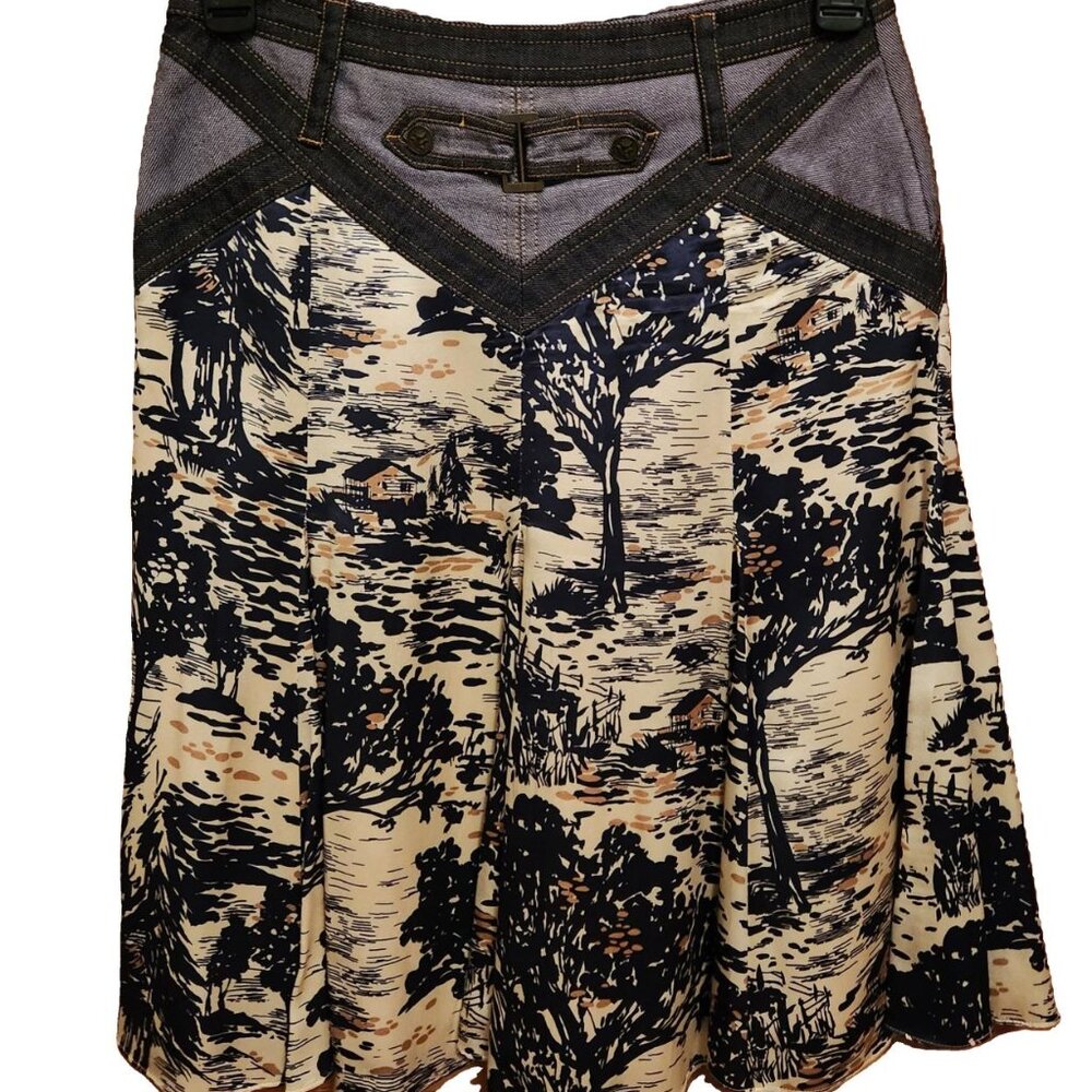 Chic Etcetera Denim Jacket And Patterned Skirt Set - image 3